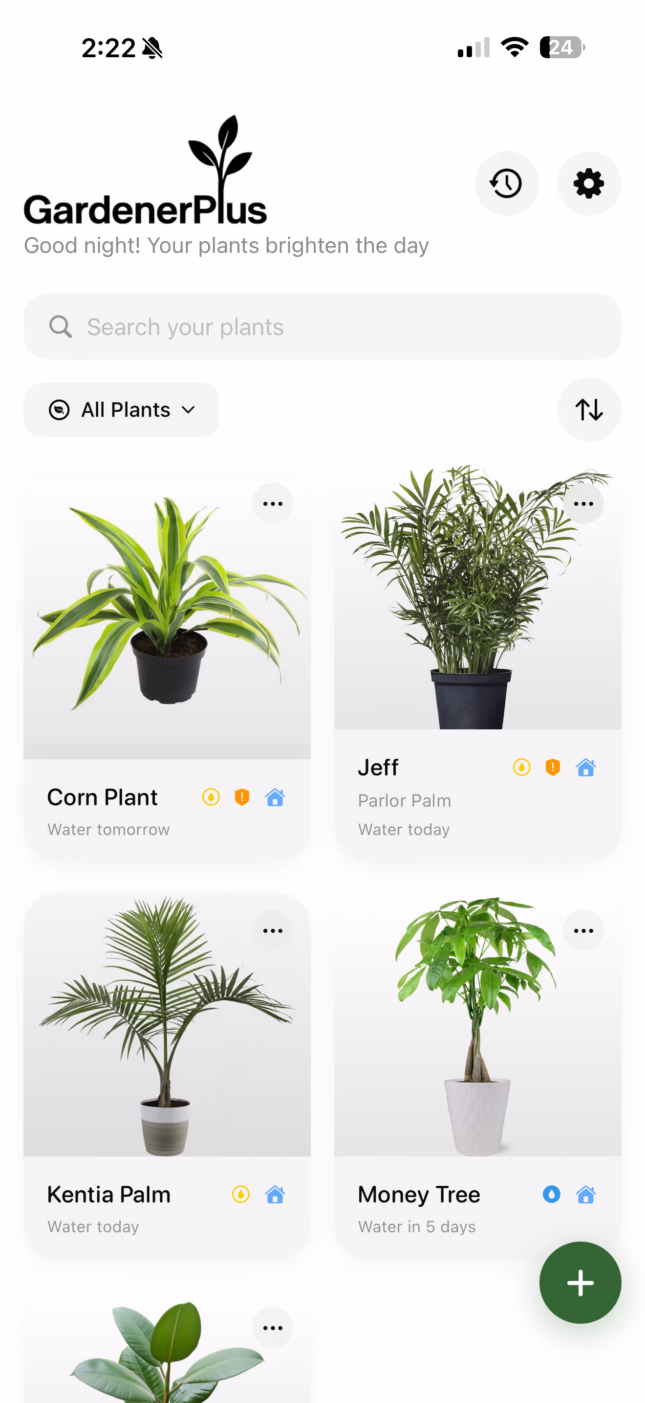 GardenerPlus main dashboard